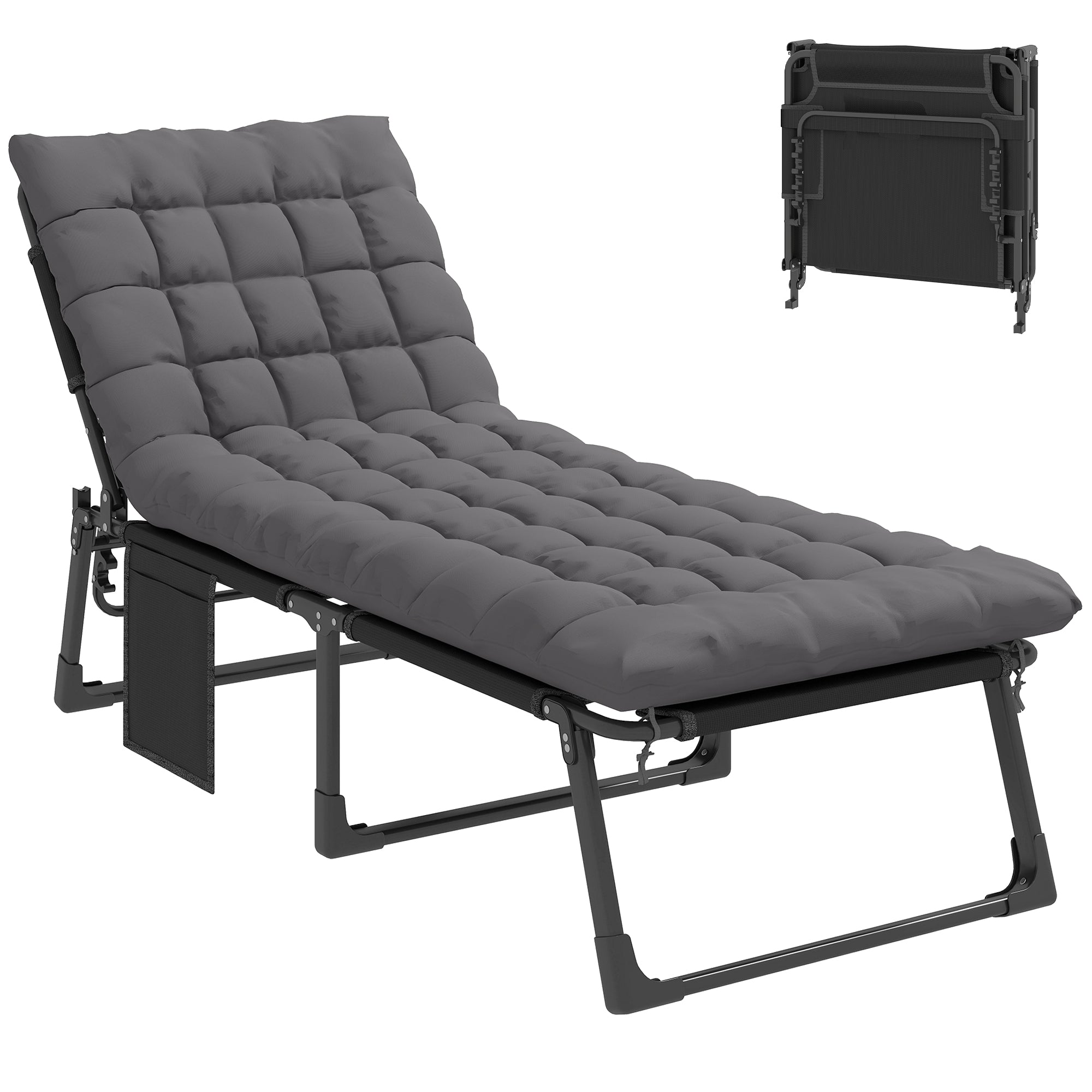 Folding Sun Lounger – 5-Position Recliner, Padded Mattress & Headrest, Extra-Wide Breathable Mesh (Dark Gray)