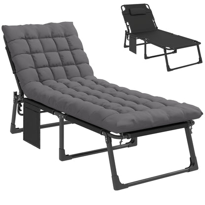 Folding Sun Lounger – 5-Position Recliner, Padded Mattress & Headrest, Extra-Wide Breathable Mesh (Dark Gray)