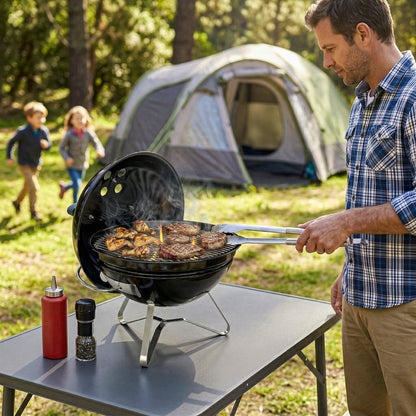 Portable Charcoal Grill, Round Charcoal Barbecue with Lid Stand, Cooking Grate, Adjustable Vents, for Balcony, Picnic, Camping, Ø41 x 44 cm, Black