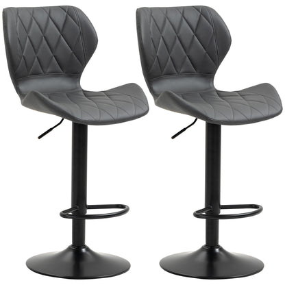 Set of 2 High Bar Stools in Faux Leather with Adjustable Height, Swivel Kitchen Stools with Backrest and Footrest, 44x50.5x94-114cm Gray