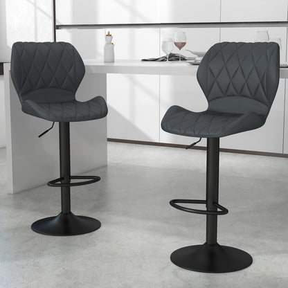 Set of 2 High Bar Stools in Faux Leather with Adjustable Height, Swivel Kitchen Stools with Backrest and Footrest, 44x50.5x94-114cm Gray