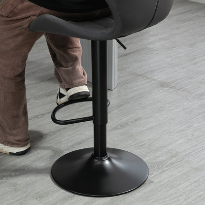 Set of 2 High Bar Stools in Faux Leather with Adjustable Height, Swivel Kitchen Stools with Backrest and Footrest, 44x50.5x94-114cm Gray