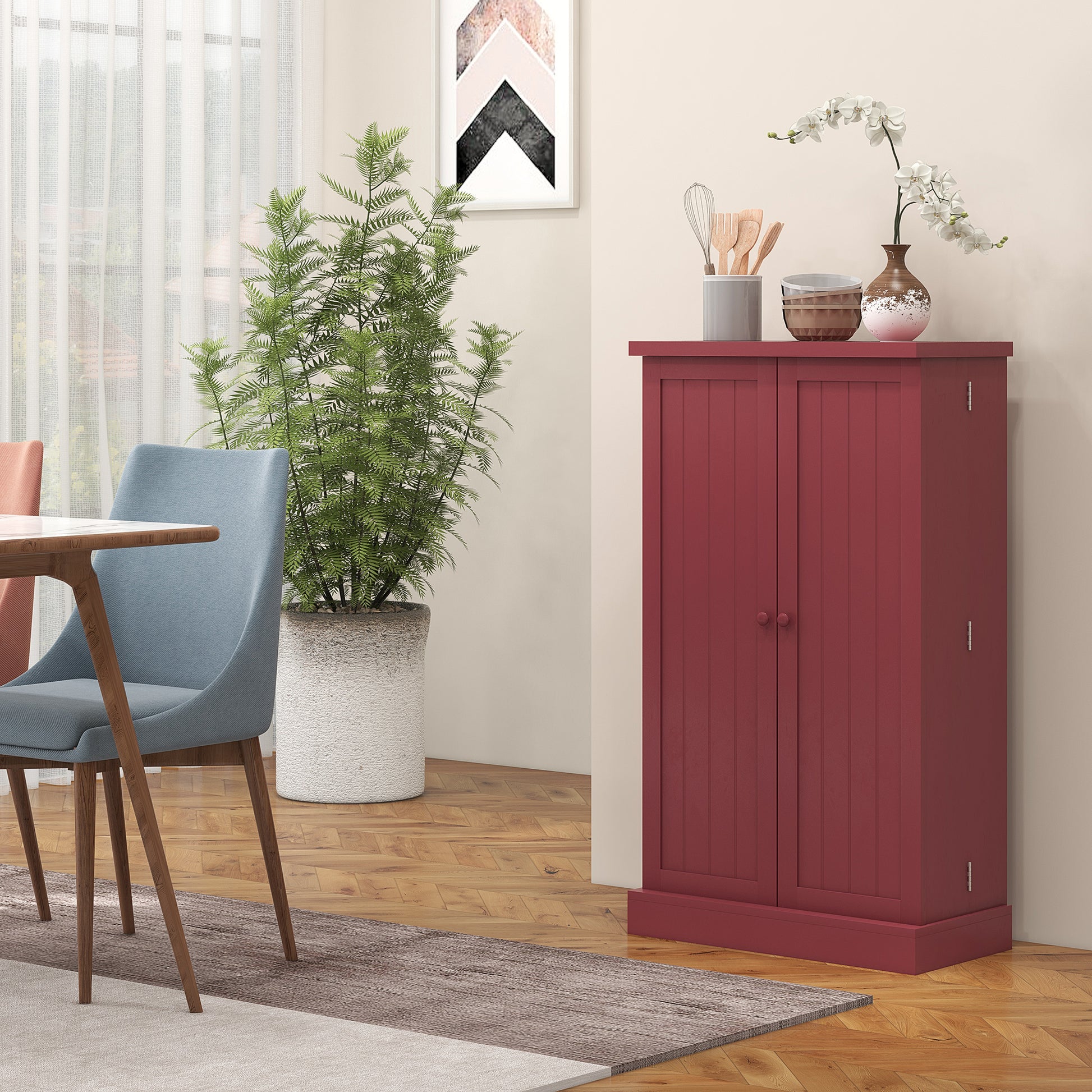 Kitchen Buffet Storage Cabinet Kitchen 12 Adjustable Shelf Door Shelves 60 x 30 x 104 cm for Living Room, Dining Room in Red Wood