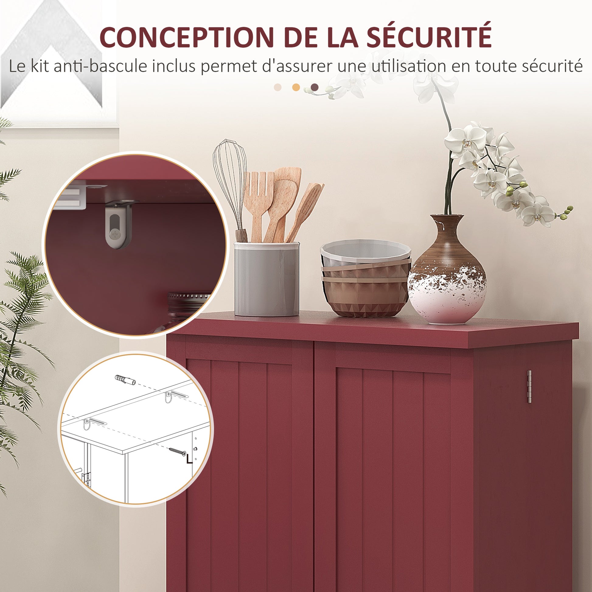 Kitchen Buffet Storage Cabinet Kitchen 12 Adjustable Shelf Door Shelves 60 x 30 x 104 cm for Living Room, Dining Room in Red Wood