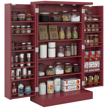 Kitchen Buffet Storage Cabinet Kitchen 12 Adjustable Shelf Door Shelves 60 x 30 x 104 cm for Living Room, Dining Room in Red Wood