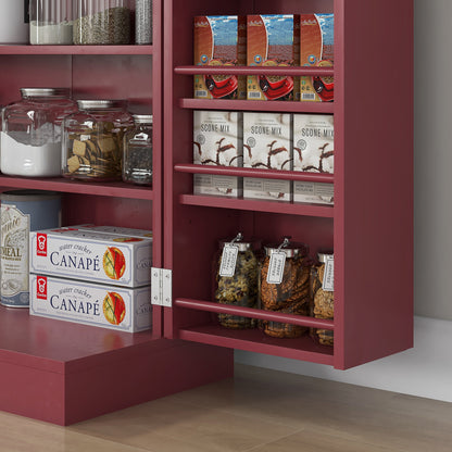 Kitchen Buffet Storage Cabinet Kitchen 12 Adjustable Shelf Door Shelves 60 x 30 x 104 cm for Living Room, Dining Room in Red Wood