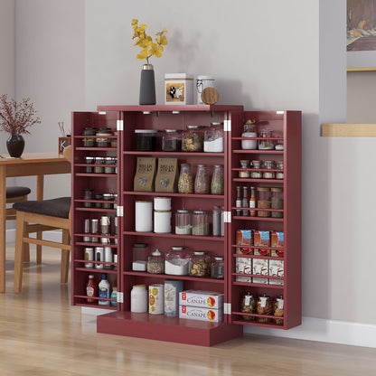 Kitchen Buffet Storage Cabinet Kitchen 12 Adjustable Shelf Door Shelves 60 x 30 x 104 cm for Living Room, Dining Room in Red Wood