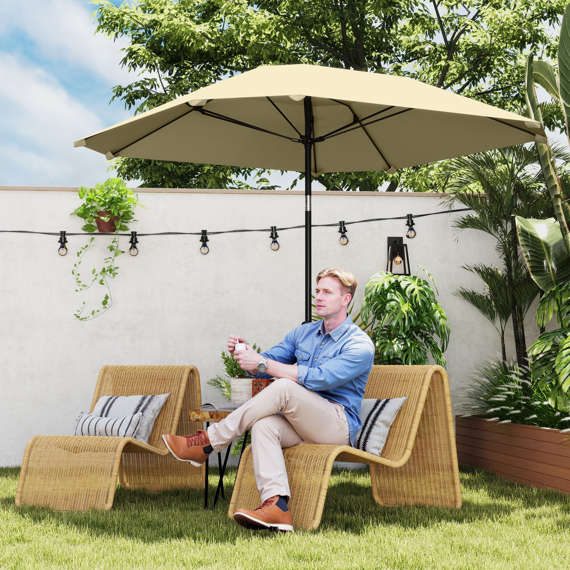Sun Umbrella Ø233 cm, Umbrella with Tilt Function, Octagonal Balcony Umbrella Beach Umbrella Windproof Stable Market Umbrella Crank Umbrella Sun Protection for Beach Balcony Terrace Garden, Beige