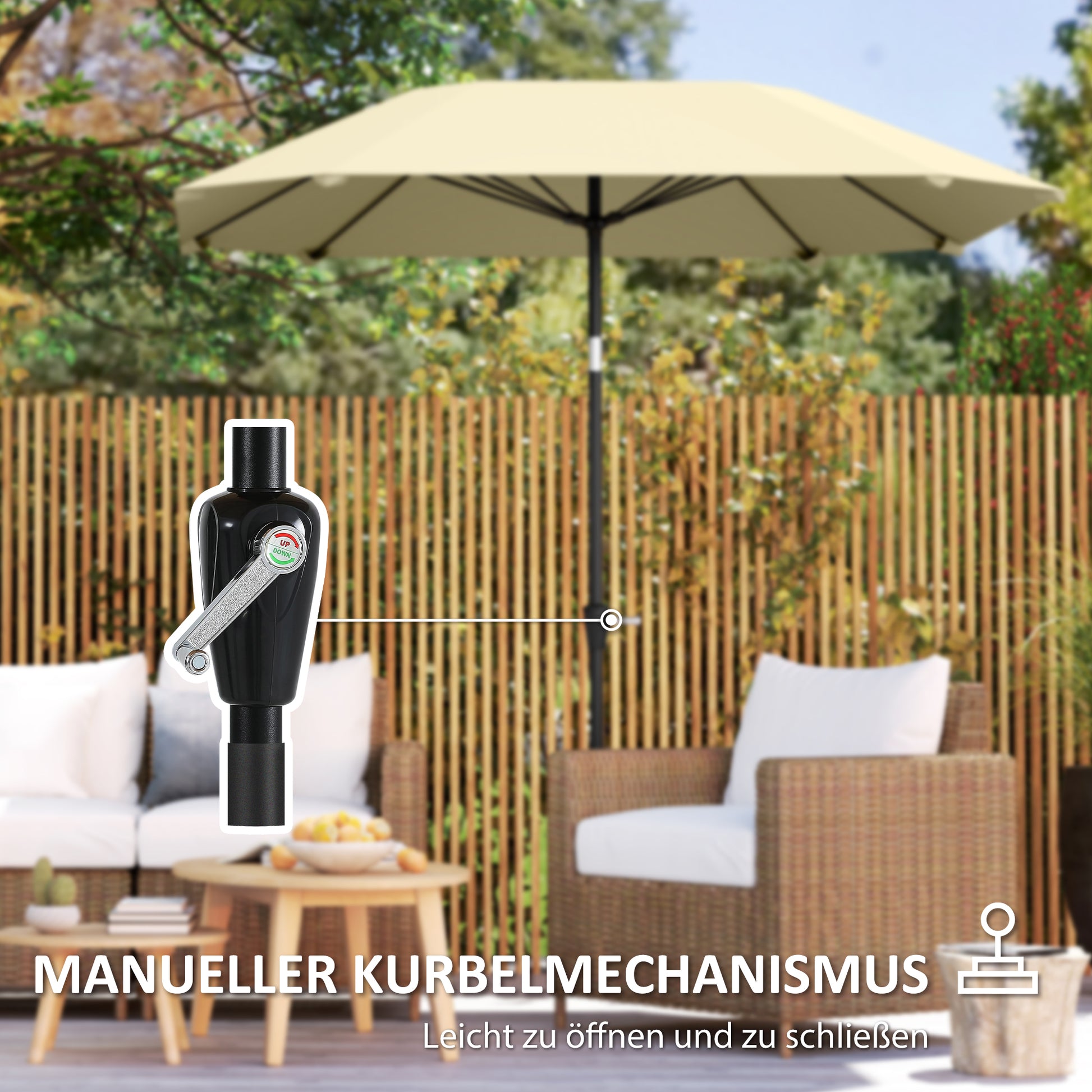 Sun Umbrella Ø233 cm, Umbrella with Tilt Function, Octagonal Balcony Umbrella Beach Umbrella Windproof Stable Market Umbrella Crank Umbrella Sun Protection for Beach Balcony Terrace Garden, Beige