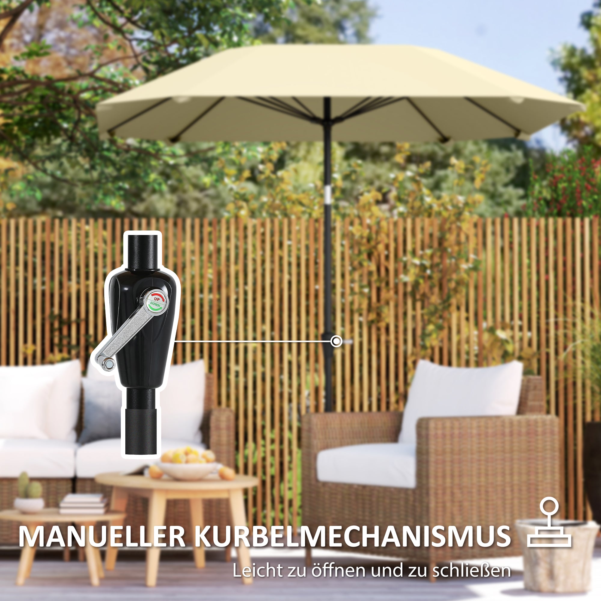 Sun Umbrella Ø233 cm, Umbrella with Tilt Function, Octagonal Balcony Umbrella Beach Umbrella Windproof Stable Market Umbrella Crank Umbrella Sun Protection for Beach Balcony Terrace Garden, Beige