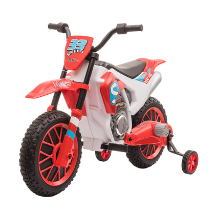 Kids Electric Motorcycle Child Motorcycle 12V Kids Vehicle Electric Vehicle with 2 Removable Training Wheels for Kids 3 Years and Up PP Metal Red+White 106.5 x 51.5 x 68 cm