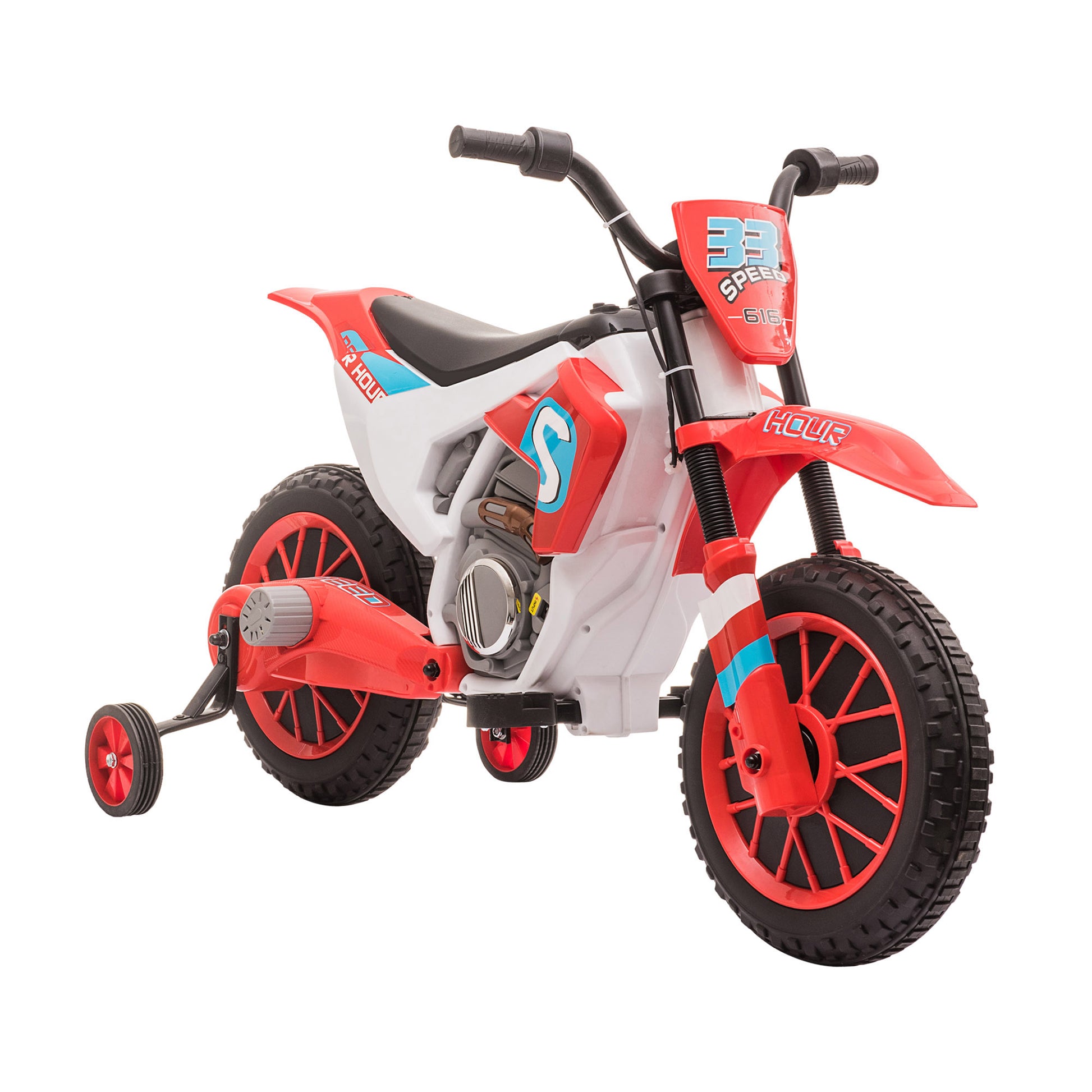 Kids Electric Motorcycle Child Motorcycle 12V Kids Vehicle Electric Vehicle with 2 Removable Training Wheels for Kids 3 Years and Up PP Metal Red+White 106.5 x 51.5 x 68 cm