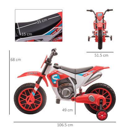 Kids Electric Motorcycle Child Motorcycle 12V Kids Vehicle Electric Vehicle with 2 Removable Training Wheels for Kids 3 Years and Up PP Metal Red+White 106.5 x 51.5 x 68 cm