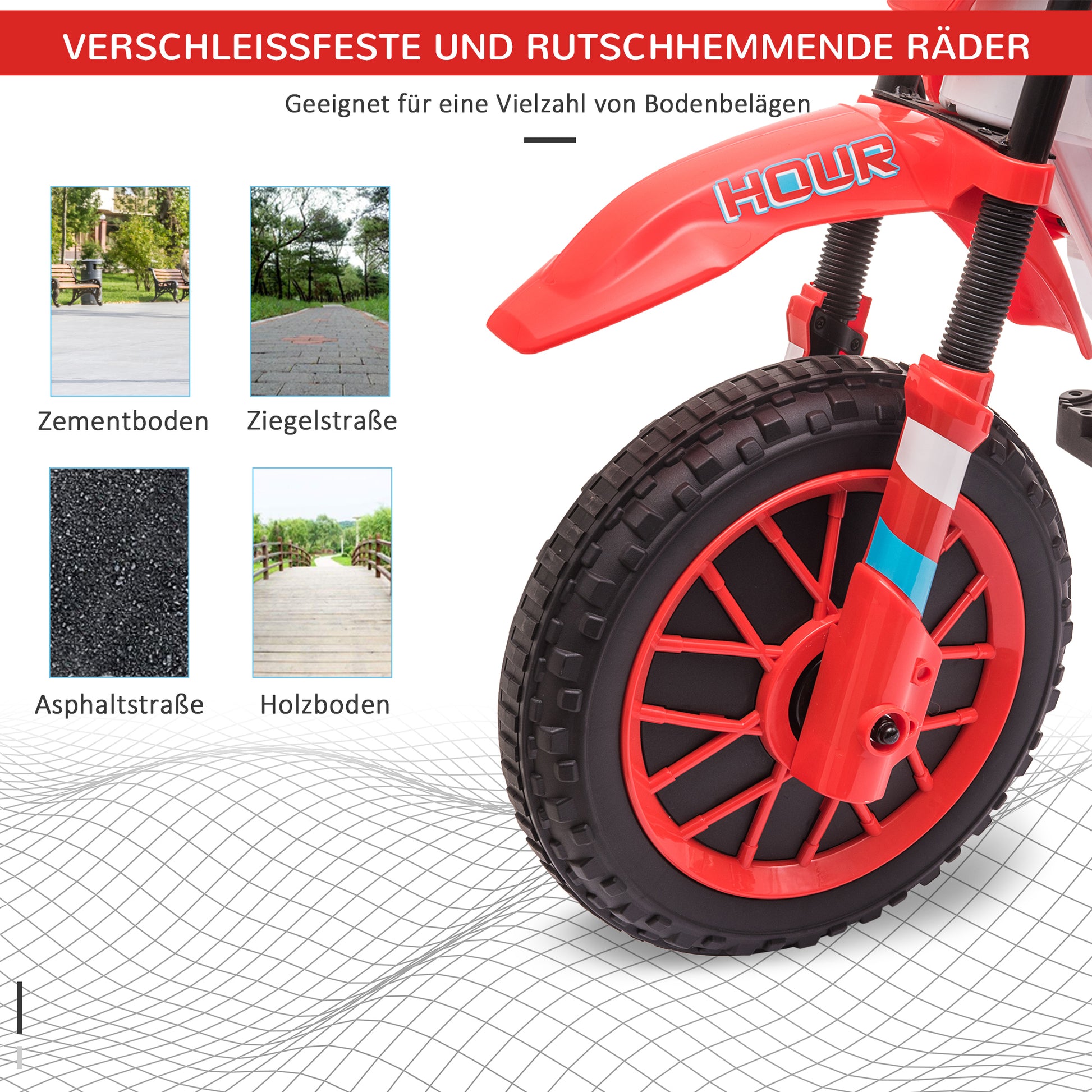 Kids Electric Motorcycle Child Motorcycle 12V Kids Vehicle Electric Vehicle with 2 Removable Training Wheels for Kids 3 Years and Up PP Metal Red+White 106.5 x 51.5 x 68 cm