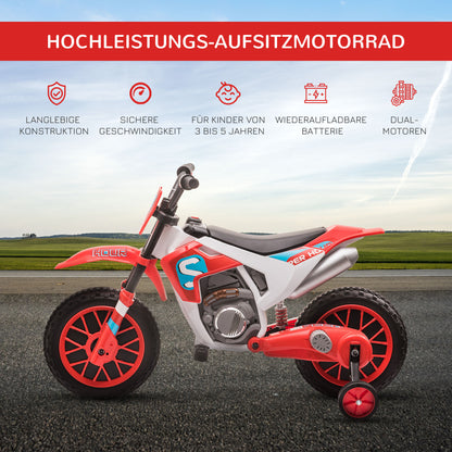 Kids Electric Motorcycle Child Motorcycle 12V Kids Vehicle Electric Vehicle with 2 Removable Training Wheels for Kids 3 Years and Up PP Metal Red+White 106.5 x 51.5 x 68 cm