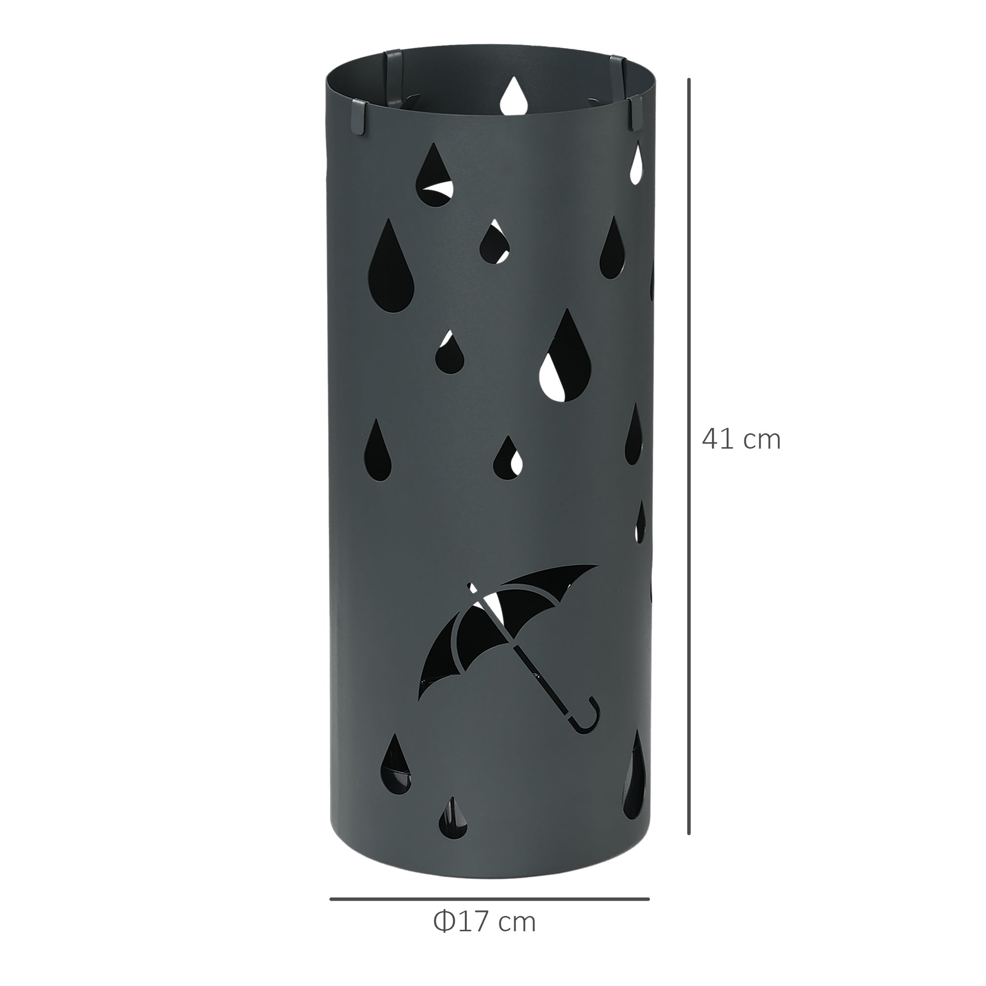 Umbrella Stand Umbrella Holder with 4 Hooks and Removable Drip Tray Umbrella Holder for Walking Sticks & Umbrellas Steel Ø17 x 41 cm Dark Gray