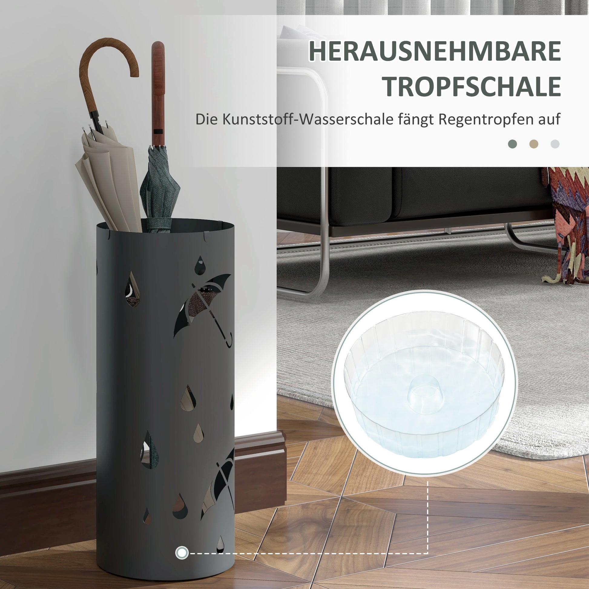 Umbrella Stand Umbrella Holder with 4 Hooks and Removable Drip Tray Umbrella Holder for Walking Sticks & Umbrellas Steel Ø17 x 41 cm Dark Gray