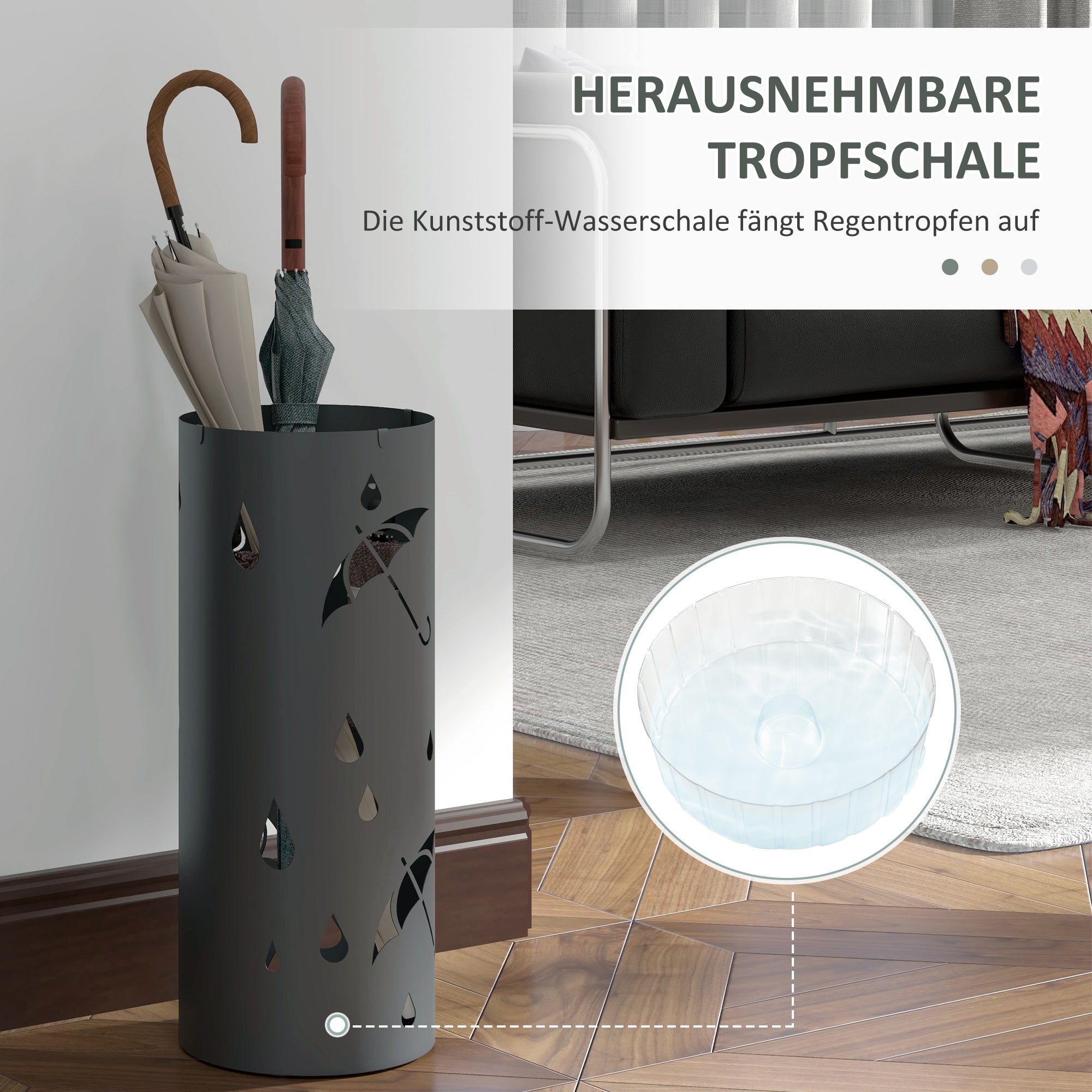 Umbrella Stand Umbrella Holder with 4 Hooks and Removable Drip Tray Umbrella Holder for Walking Sticks & Umbrellas Steel Ø17 x 41 cm Dark Gray