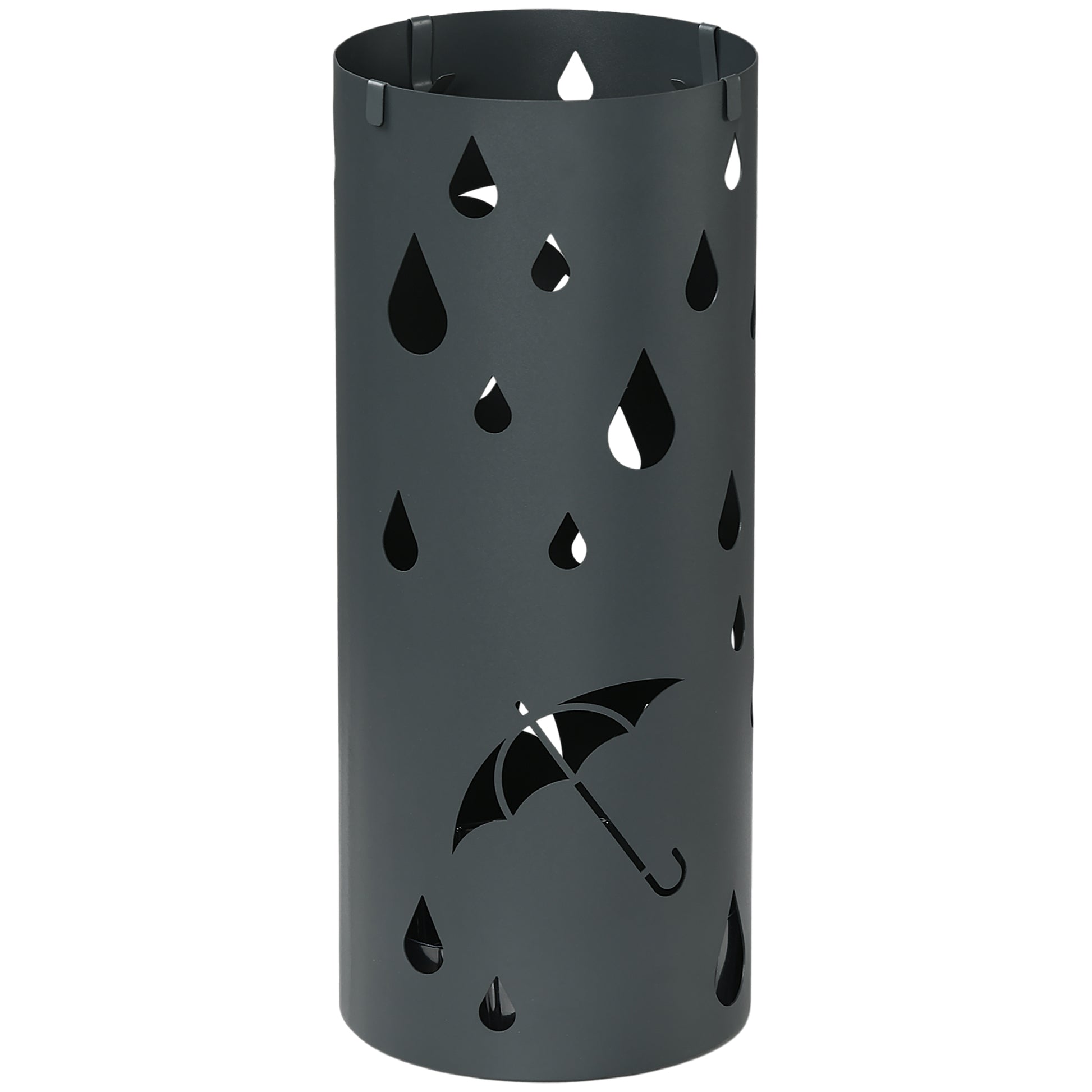 Umbrella Stand Umbrella Holder with 4 Hooks and Removable Drip Tray Umbrella Holder for Walking Sticks & Umbrellas Steel Ø17 x 41 cm Dark Gray