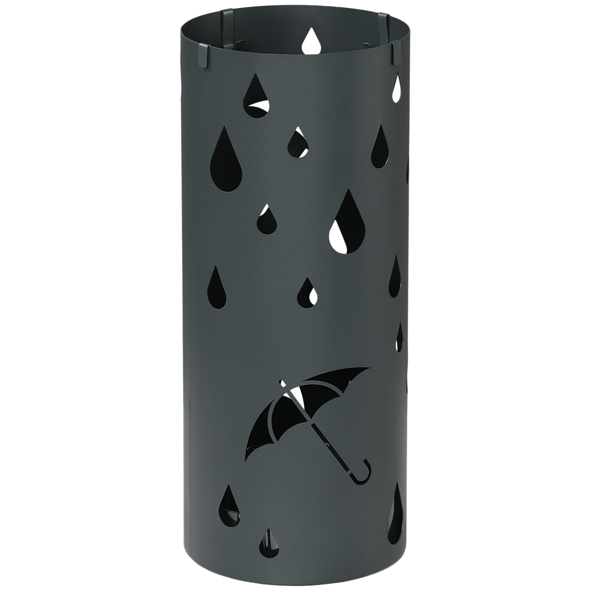 Umbrella Stand Umbrella Holder with 4 Hooks and Removable Drip Tray Umbrella Holder for Walking Sticks & Umbrellas Steel Ø17 x 41 cm Dark Gray