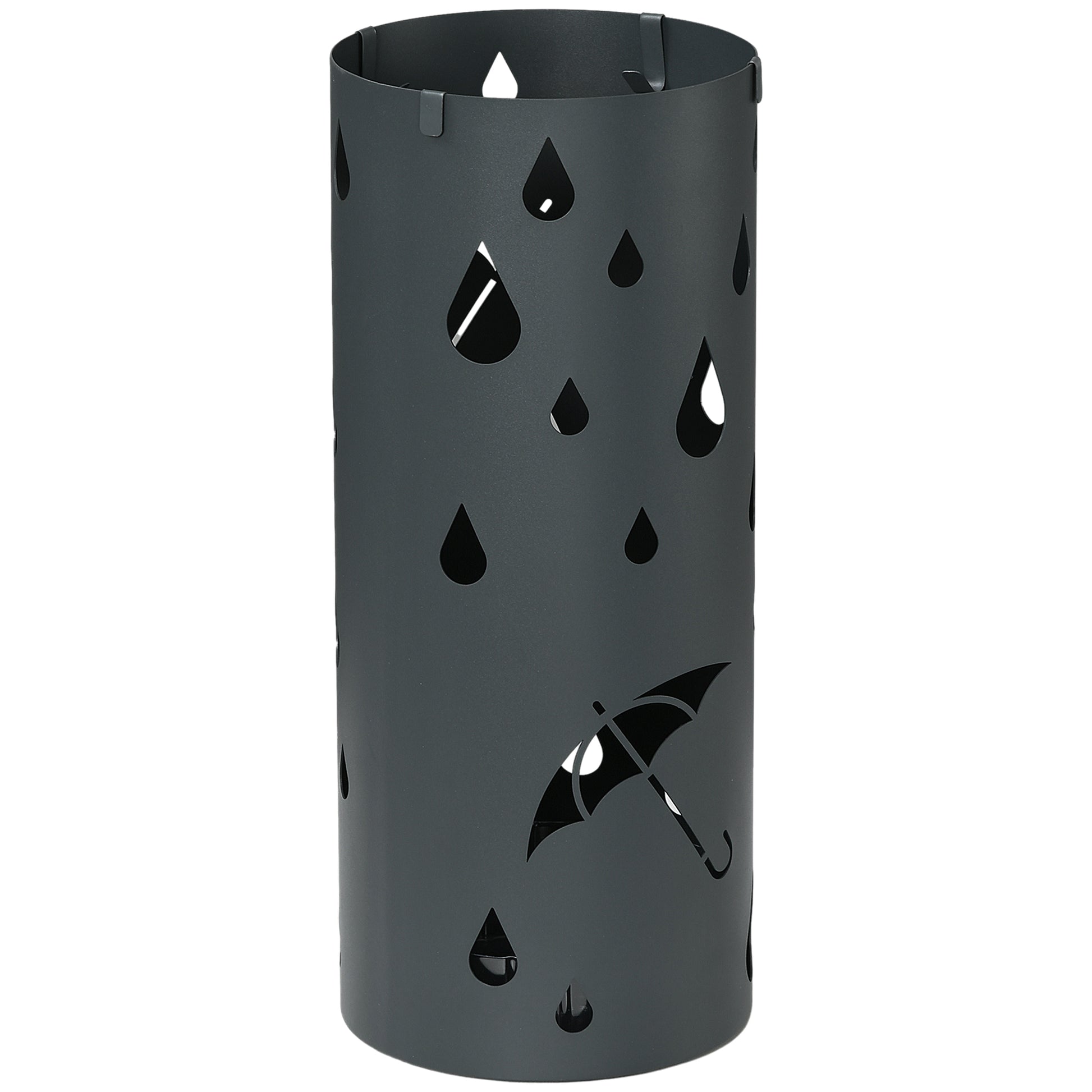 Umbrella Stand Umbrella Holder with 4 Hooks and Removable Drip Tray Umbrella Holder for Walking Sticks & Umbrellas Steel Ø17 x 41 cm Dark Gray