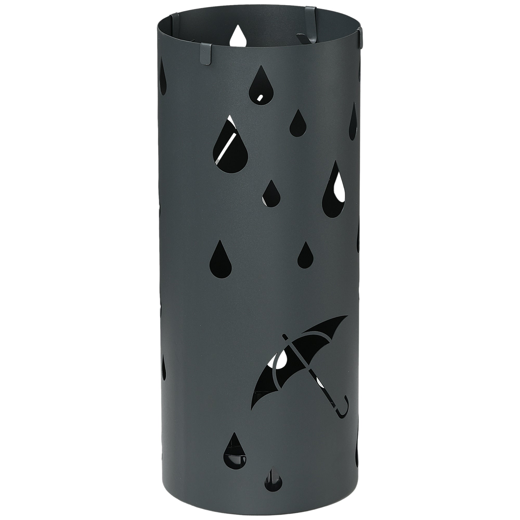 Umbrella Stand Umbrella Holder with 4 Hooks and Removable Drip Tray Umbrella Holder for Walking Sticks & Umbrellas Steel Ø17 x 41 cm Dark Gray