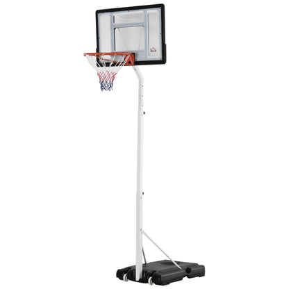 Adult Basketball Hoop with Adjustable PVC Backboard 90x60x260-310cm and Integrated Wheels White