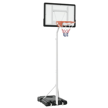 Adult Basketball Hoop with Adjustable PVC Backboard 90x60x260-310cm and Integrated Wheels White