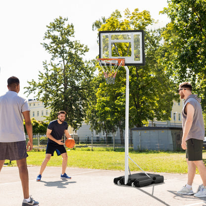 Adult Basketball Hoop with Adjustable PVC Backboard 90x60x260-310cm and Integrated Wheels White