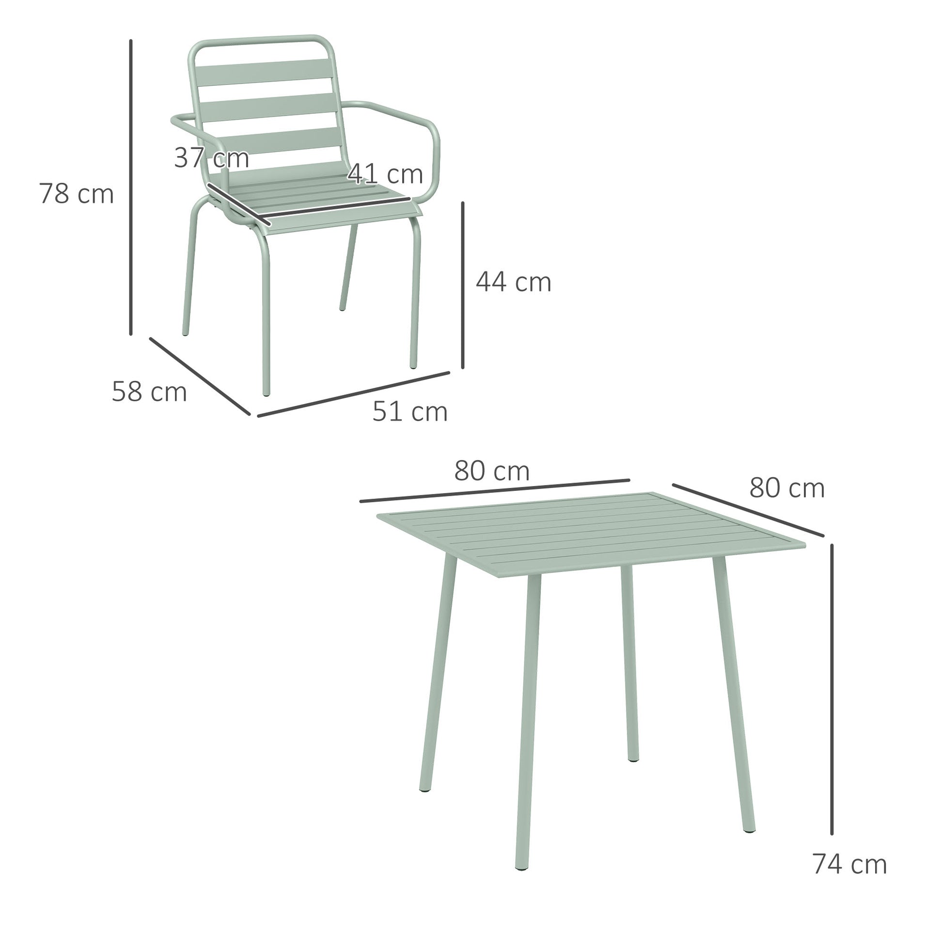 5-Piece Patio Dining Set, Garden Furniture Set with 1 Dining Table, 4 Stackable Chairs, Patio Seating Set, for Balcony, Terrace, Steel, Green