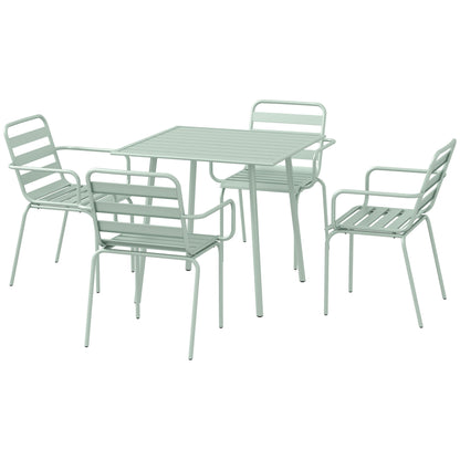5-Piece Patio Dining Set, Garden Furniture Set with 1 Dining Table, 4 Stackable Chairs, Patio Seating Set, for Balcony, Terrace, Steel, Green