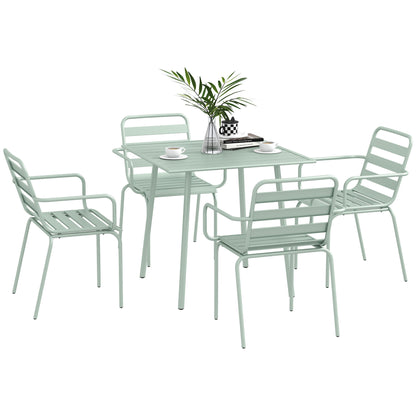 5-Piece Patio Dining Set, Garden Furniture Set with 1 Dining Table, 4 Stackable Chairs, Patio Seating Set, for Balcony, Terrace, Steel, Green