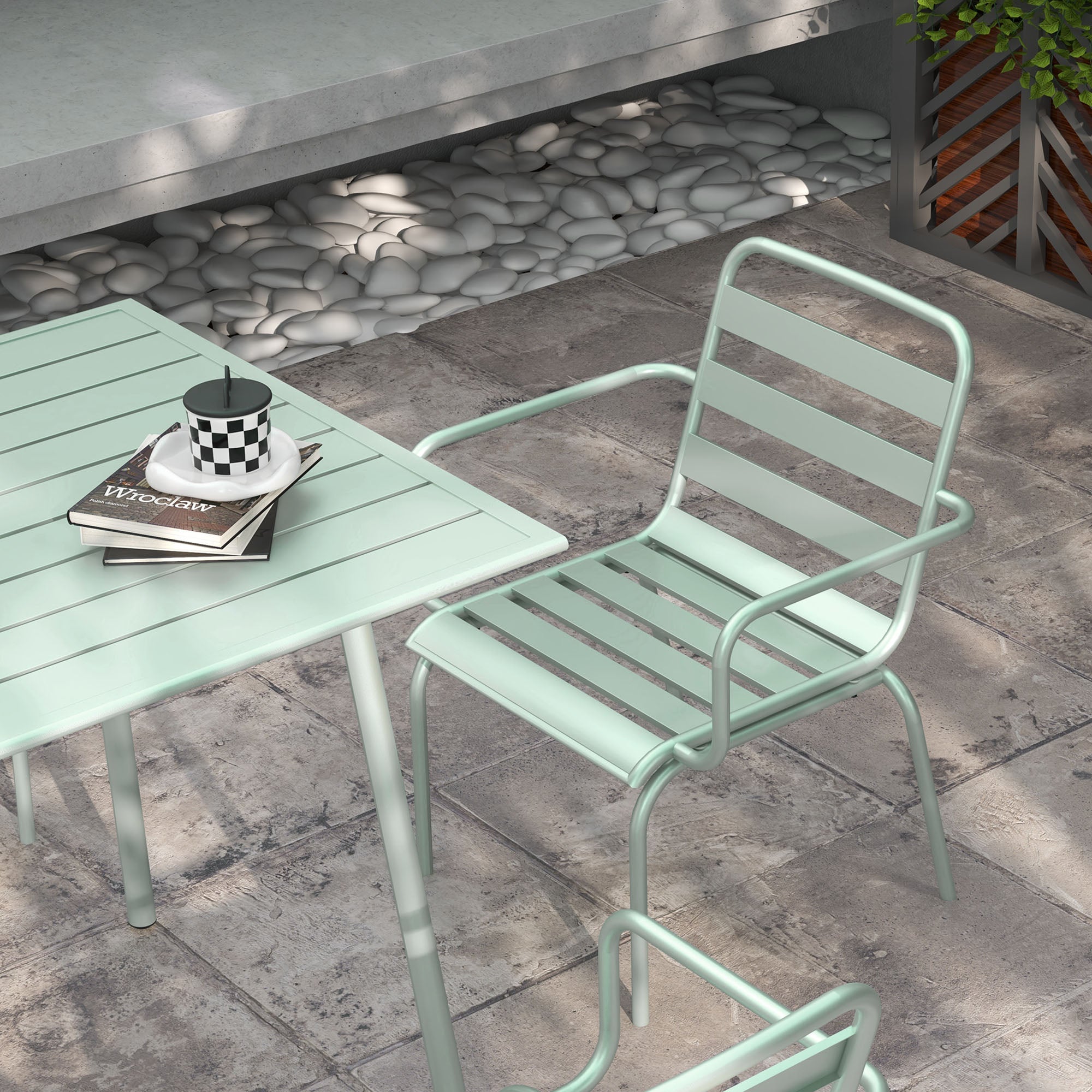 5-Piece Patio Dining Set, Garden Furniture Set with 1 Dining Table, 4 Stackable Chairs, Patio Seating Set, for Balcony, Terrace, Steel, Green