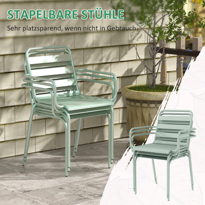 5-Piece Patio Dining Set, Garden Furniture Set with 1 Dining Table, 4 Stackable Chairs, Patio Seating Set, for Balcony, Terrace, Steel, Green