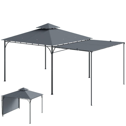 3.2 x 3.2 m (10.5 x 10.5 ft) Metal Garden Gazebo — Retractable Canopy, Double Roof, UPF 30+, Dark Gray