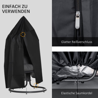 Hanging Chair Cover Waterproof Windproof Protective Cover with Zipper 210D Oxford Covers for Hanging Basket Swing Chair Hammock Ø115 x 190H cm Black
