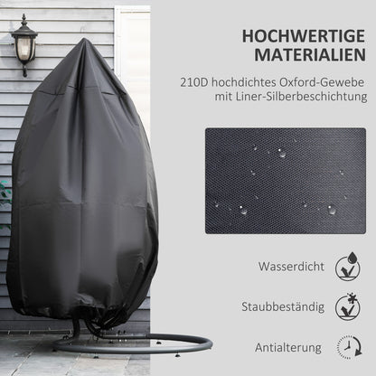 Hanging Chair Cover Waterproof Windproof Protective Cover with Zipper 210D Oxford Covers for Hanging Basket Swing Chair Hammock Ø115 x 190H cm Black