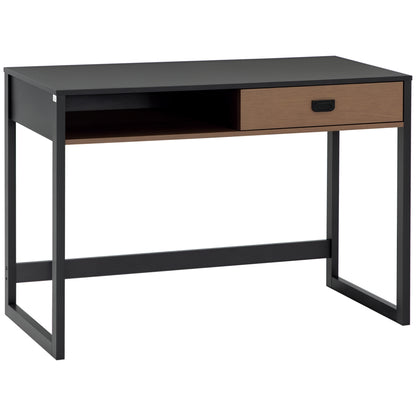 Industrial Design Computer Desk with Large Desk and Shelf Drawer in Particle Board 110 x 50 x 76 cm Walnut and Black Appearance