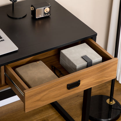 Industrial Design Computer Desk with Large Desk and Shelf Drawer in Particle Board 110 x 50 x 76 cm Walnut and Black Appearance