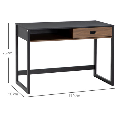 Industrial Design Computer Desk with Large Desk and Shelf Drawer in Particle Board 110 x 50 x 76 cm Walnut and Black Appearance