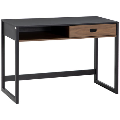 Industrial Design Computer Desk with Large Desk and Shelf Drawer in Particle Board 110 x 50 x 76 cm Walnut and Black Appearance