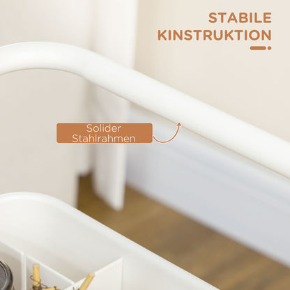 3-Tier Kitchen Cart with Handle, Rolling Kitchen Rack with Hooks and Storage Baskets, Multipurpose Cart for Kitchen Office Bathroom, White