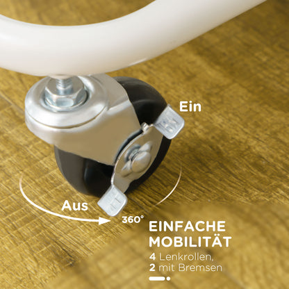 3-Tier Kitchen Cart with Handle, Rolling Kitchen Rack with Hooks and Storage Baskets, Multipurpose Cart for Kitchen Office Bathroom, White