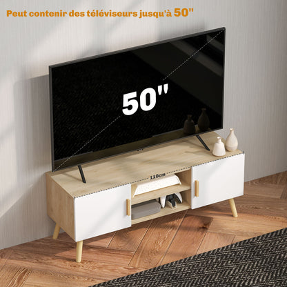 TV Stand Wooden TV Cabinet for up to 50 Inches TV with Shelves, 2 Cabinets, and Cable Management for Living Room, Bedroom, 110 x 36.2 x 42 cm, Oak