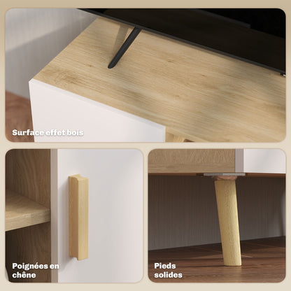 TV Stand Wooden TV Cabinet for up to 50 Inches TV with Shelves, 2 Cabinets, and Cable Management for Living Room, Bedroom, 110 x 36.2 x 42 cm, Oak