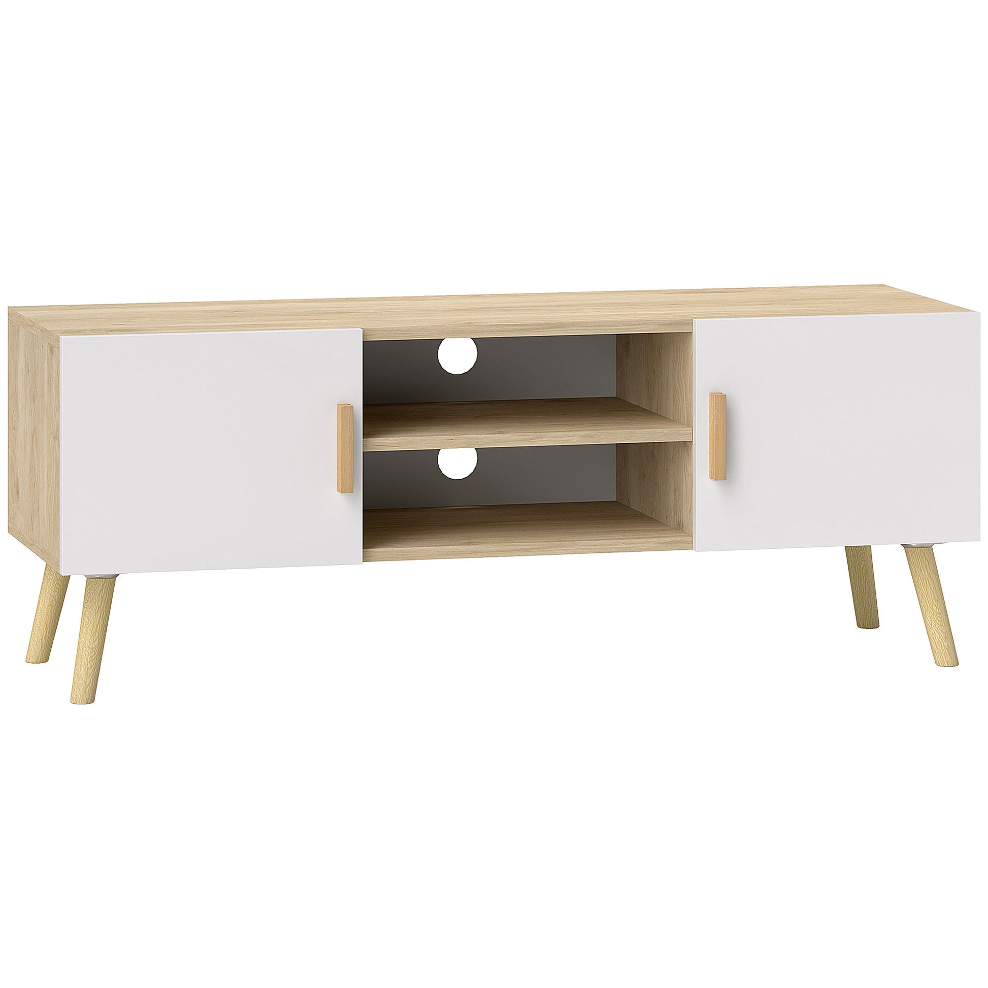 TV Stand Wooden TV Cabinet for up to 50 Inches TV with Shelves, 2 Cabinets, and Cable Management for Living Room, Bedroom, 110 x 36.2 x 42 cm, Oak