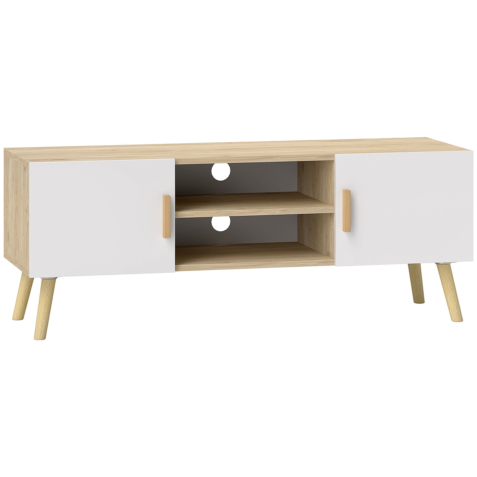 TV Stand Wooden TV Cabinet for up to 50 Inches TV with Shelves, 2 Cabinets, and Cable Management for Living Room, Bedroom, 110 x 36.2 x 42 cm, Oak