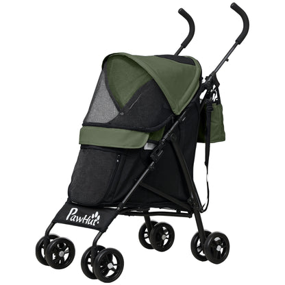 Dog Stroller Dog Buggy Foldable for Dogs & Cats Cat Stroller with Mesh Windows, Shoulder Strap, Storage Bag, Cup Holder Umbrella Cat Stroller Dark Green