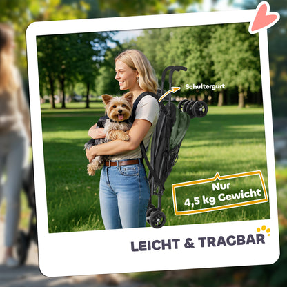 Dog Stroller Dog Buggy Foldable for Dogs & Cats Cat Stroller with Mesh Windows, Shoulder Strap, Storage Bag, Cup Holder Umbrella Cat Stroller Dark Green