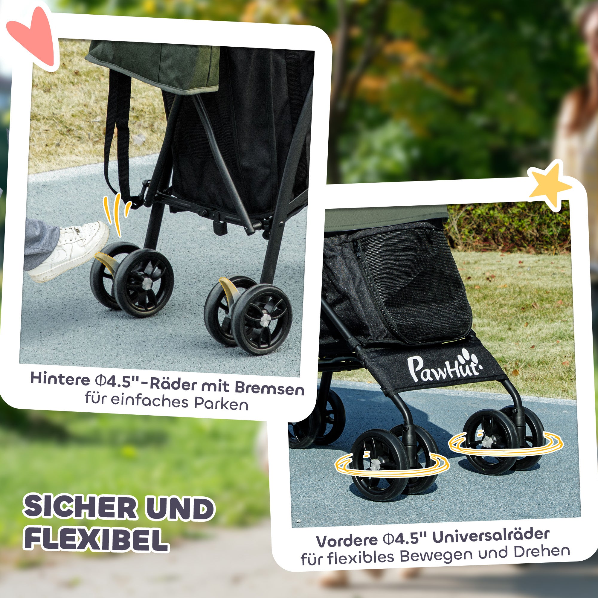 Dog Stroller Dog Buggy Foldable for Dogs & Cats Cat Stroller with Mesh Windows, Shoulder Strap, Storage Bag, Cup Holder Umbrella Cat Stroller Dark Green